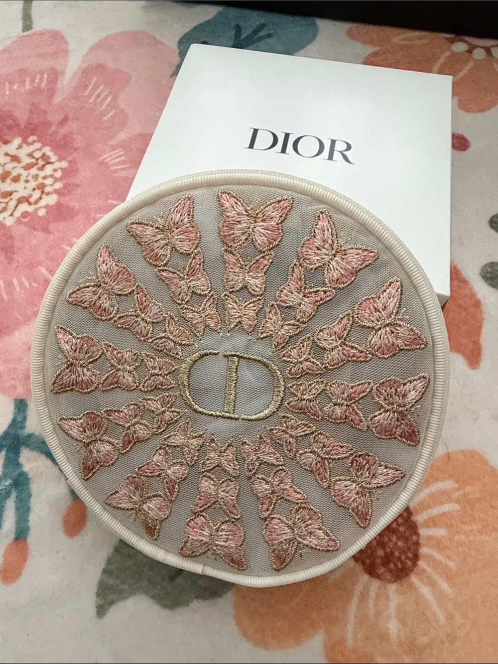 NWT Dior Limited edition Butterfly Mesh Pouch in Pink and Gold